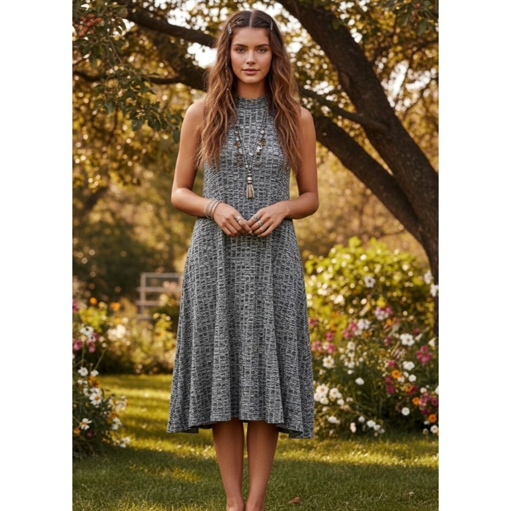 Maeve XS Dress Black White Gray Swing Knit Shift Cottage Boho Comfy Fairy Grunge